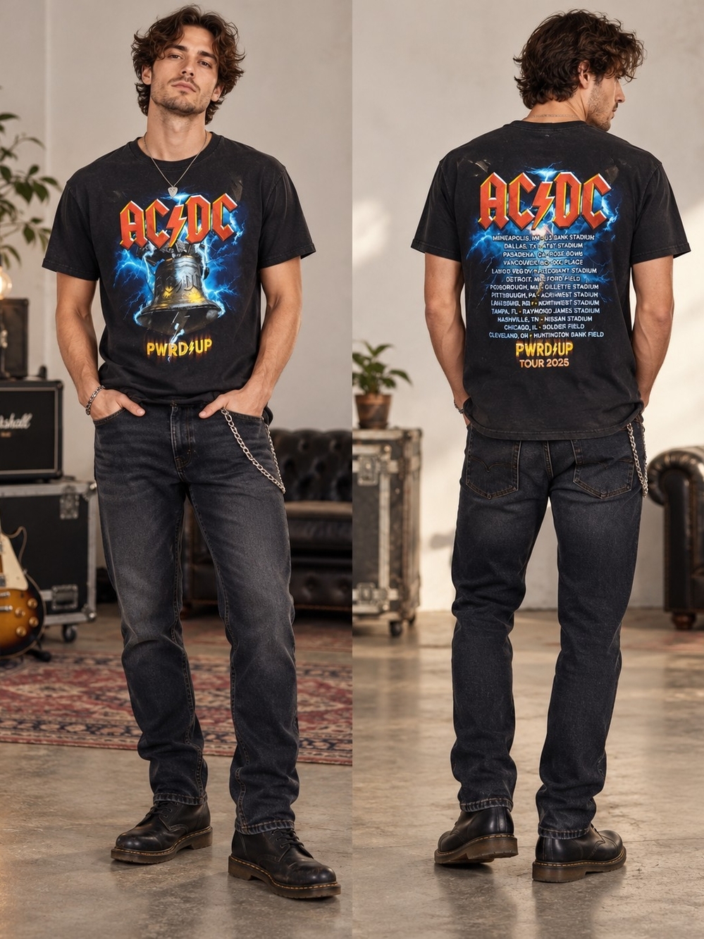 AC/DC Hells Bells PWR UP Tour Graphic T-Shirt – Black Size L Washed, Never Worn